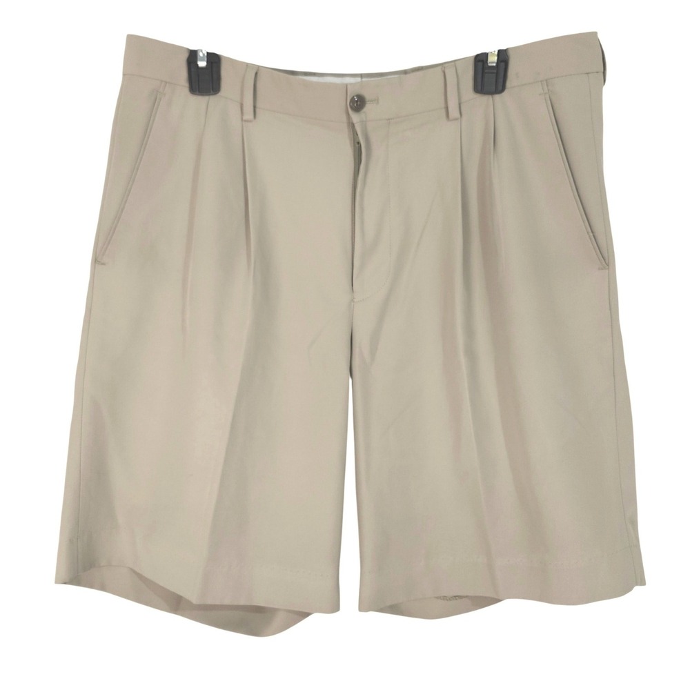 Alan Flusser Golf Pleated Shorts Size 35 Tan Khaki‎ Classic Preppy Lightweight